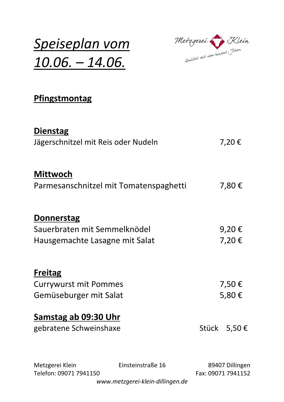 Speiseplan 10.06 - 14.06