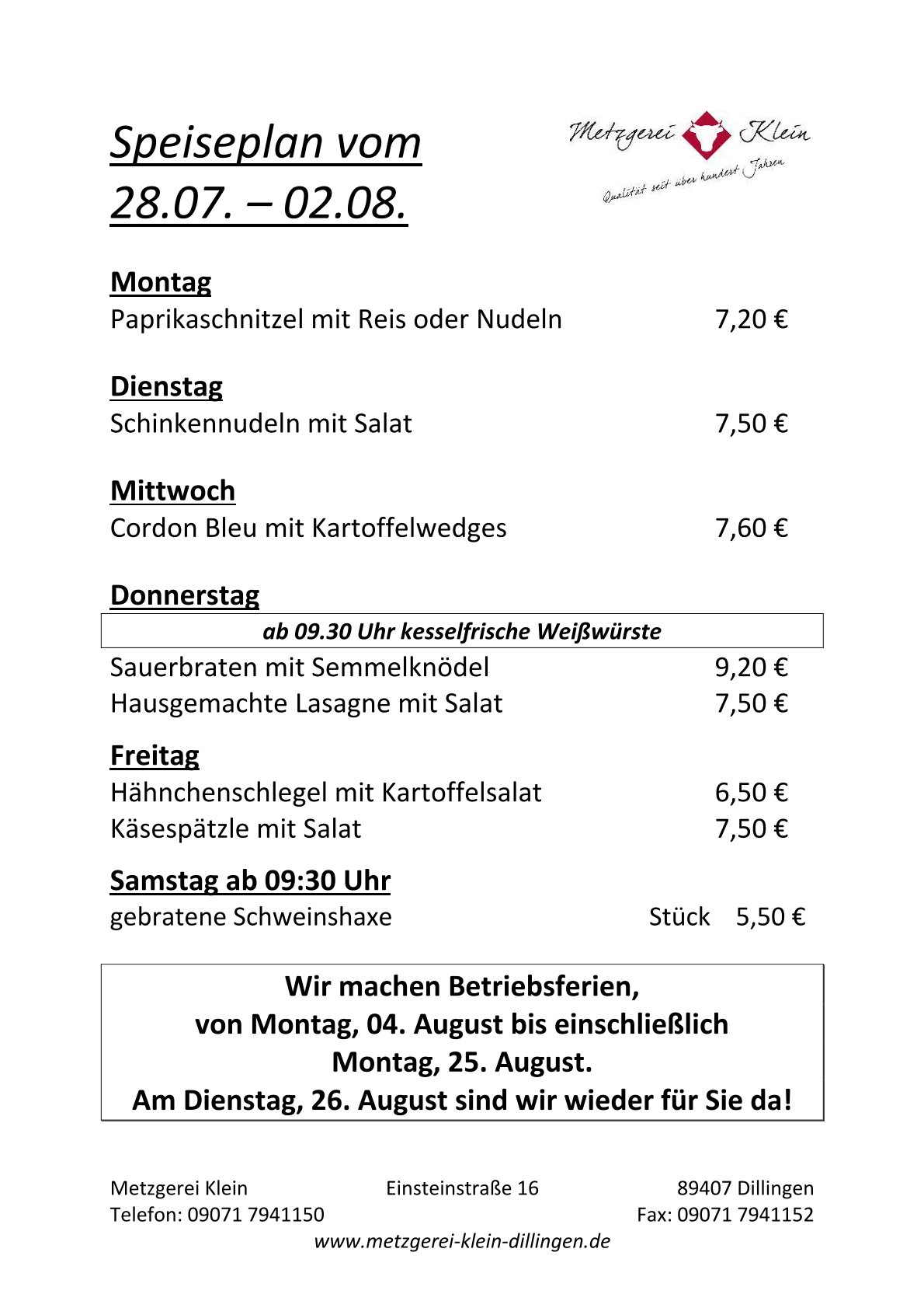 Speiseplan 28.07-02.08.
